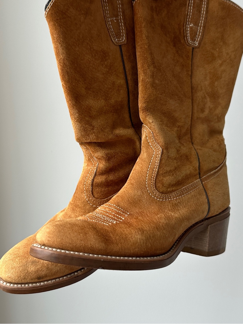 Vintage Wolverine Tan Suede Western Heeled Boots